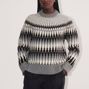Everlane The Fair Isle 100% Wool Crewneck Black White Scandinavian Sweater XL
